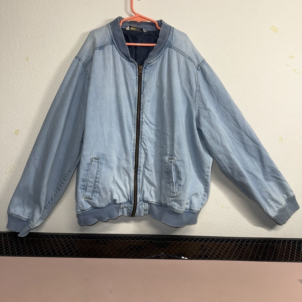 Vintage Highway‎ Jeans Denim Bomber Jacket Mens 1X Blue Zip Front USA Made